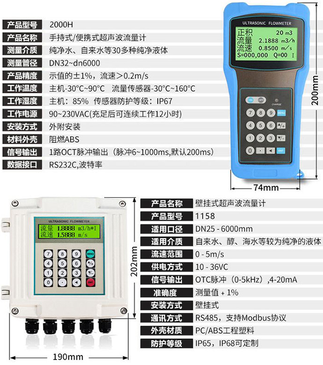 dn300超声波流量计技术参数对照表