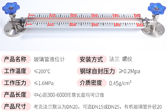 浓硫酸玻璃管液位计技术参数对照表