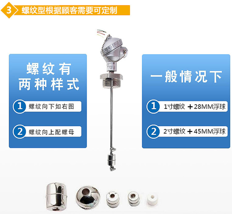 耐酸碱浮球液位计螺纹分类图