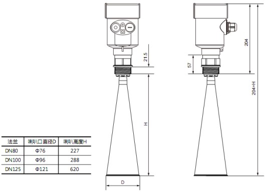 高温雷达液位计RD708外形尺寸图