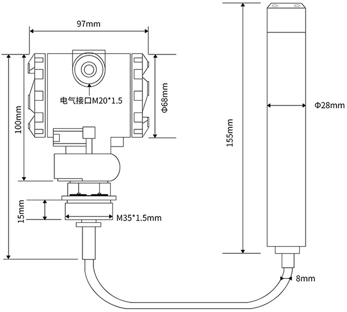 投入式差压变送器外形尺寸图