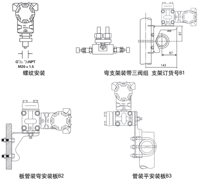 一体式差压变送器安装方式示意图